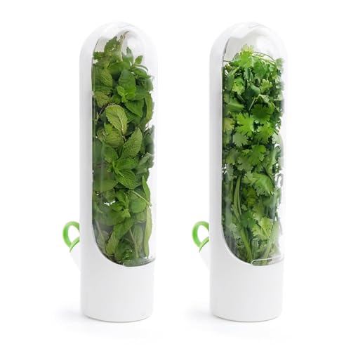 TRICWELL Fresh Herb Keeper Pod, Herb Savor for Refrigerator - Keeps Cilantro, Parsley, and Asparagus Fresh for 3 Weeks - BPA-Free Transparent Storage Container with Water Reservoir (Herb saver 2pcs)