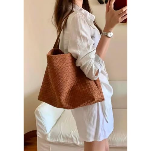 Image of Women's Braided Suede Tote Bag Stylish Suede Hobo Shoulder Bag with Woven Details for Work Travel