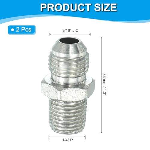 Image of PATIKIL Pipe Adapter Connector 9 /16 inch Male 74 Flare JIC x 1 /4 inch Male R Pipe Fitting 2 Pcs Oil Feed Restrictor Fitting Hydraulic Connector for Oil Steam Water Pipelines System