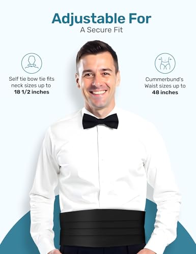 Men's Formal Satin Bowtie and Cummerbund Set - Black, By S. H. Churchill - Thumbnail 2