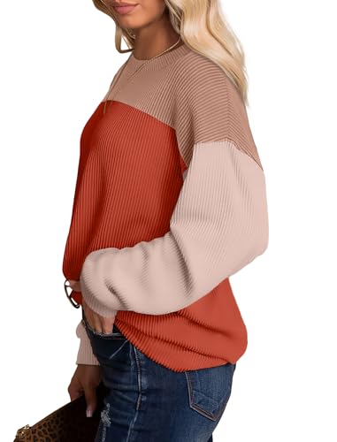 Wiholl Long Sleeve Shirts For Women Crew Neck Sweatshirts Colorblock Tunic Blouses Soft Comfortable Caramel L thumb #2