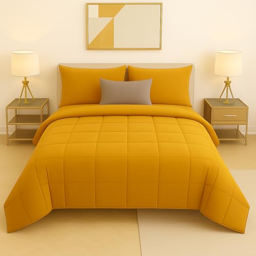 Master House Trapunta Piumone Matrimoniale Singola Piazza 1/2 in Morbido e Caldo Velluto per Camera da Letto Elegante e Confortevole (Giallo oro, Singola 160x260cm)