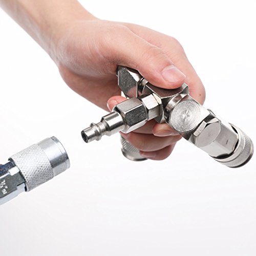 Wynnsky Air Hose Splitter, 2-Way Quick Connect Manifold With 2Pcs Universal Type Coupler And 1Pc Industrial Type Plug, Swivel Air Compressor Accessories Fittings #TOP4