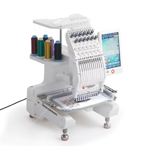 Máquina de bordar comercial, 12 agujas de una sola cabeza, computarizada con 15 funciones/patrones, 20 x 30 cm, área de trabajo para ropa