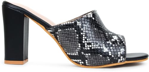 Image of Action Patent Leather Sandals| Pattern| Transparent Block Heel| Ankle Strap Black