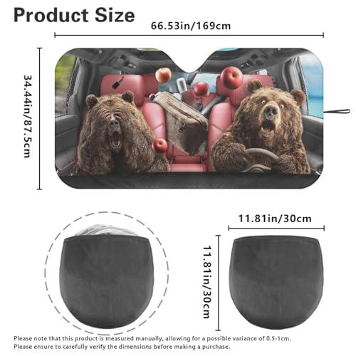 Image of Funny Bear Drive Car Front Windshield Sun Shade Sunshade Visor Windshield Cover Automotive Interior Accessories for Sun Protection, Universal Fit Most Cars Women Men