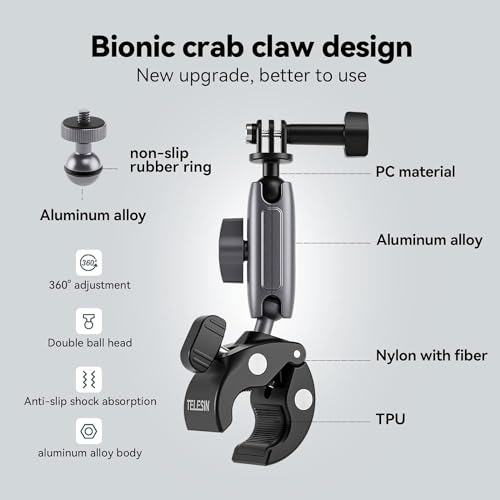 TELESIN Universal Handlebar Tube Clamp Mount for Sport Cameras (Aluminium) by TELESIN - Used condition - Image 2