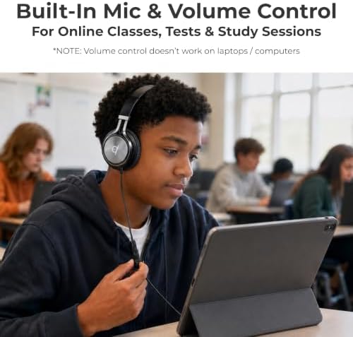 ARTIX Pack of 60 Wired Kids Headphones for School (Black), Microphone & Volume Control - Bulk Classroom Headphones with Mic, Teens Corded Head Phones for Laptop, Chromebook, Tablet 3.5mm Aux Cord — 사진 5