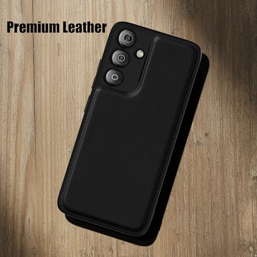 Image of Leather Case for Samsung Galaxy A14 Premium Protective Stylish Slim Cover with Shockproof Raised Edges Black