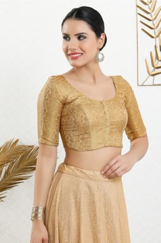 Image of Vamas Women's Brocade & Georgette Padded Self Design Half Sleeve Readymade Saree Blouse (X-1126.ELB)