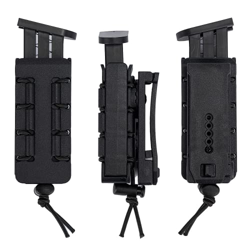 Tacnex Pistol Mag Holder W/Belt Molle Rotatable Adjustable Clip 9Mm Magazine Holster Owb Mag Pouch Fit 2 1/4" Duty Belt Molle Carrier Mount (Adjustable Belt/Molle Clip) #TOP2