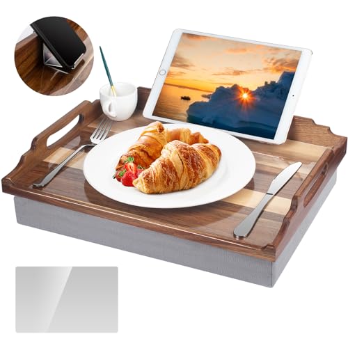 Image of DRELIFAM Lap Desk with Cushion,Wooden Bed Tray Table for Eating,Lap Tray in Recliner,Breakfast Tray,TV Dinner Bed Food Trays (Acacia Wood B)