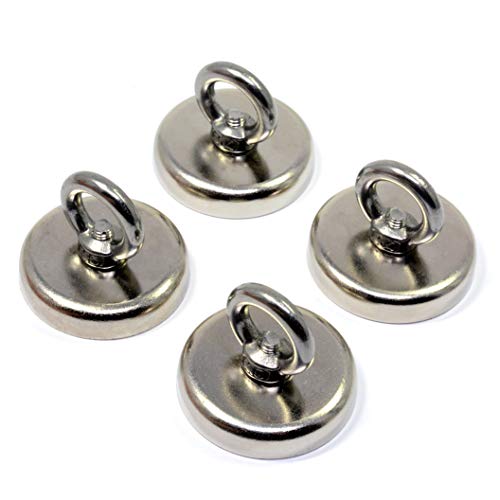 CMS MAGNETICS - 4-Pack Strong Strong Neodymium Fishing Magnets and Eye Bolts | Rare Earth Treasure Hunting | 112-Pound Pull Force Rating