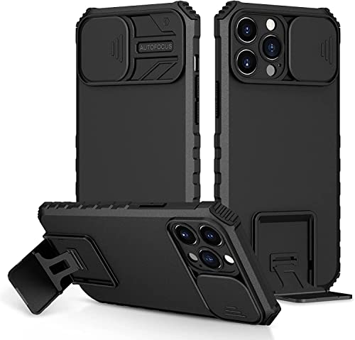 Coque iPhone 13 Pro Max antichoc noir béquille cache objectif