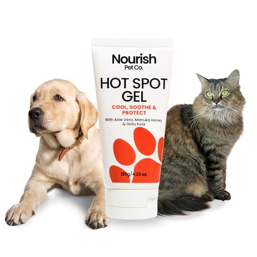 Nourish Pet Co. Hot Spot Gel for Cats and Dogs - Skin Irritation Treatment, Soothing Relief for Dry Itchy Allergy-Prone Skin, Fragrance Free, 120g Bottle