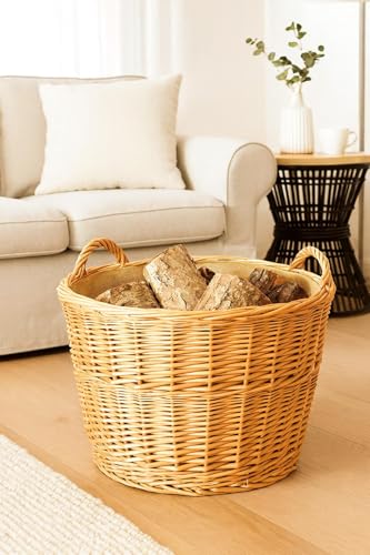 Kobolo Kaminholzkorb Universalkorb Kaminkorb Weidenkorb Holzkorb rund gekochte Weide und Leinen - 2