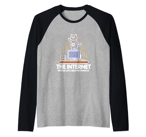 Internet donde los gatos se vuelven famosos en línea Web Geek Camiseta Manga Raglan