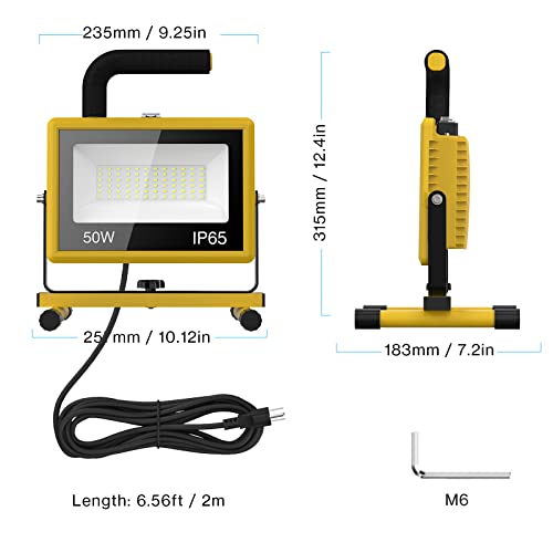 Olafus 50W Led Work Lights, 500W Equivalent, Construction Flood Light With Stand, Ip65 Waterproof Outdoor Portable Job Site Lighting For Mechanics Workshop Garage Jetty Worksite 6500K Daylight White #TOP7