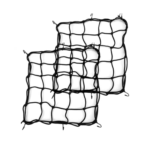 Rete da carico per moto, 2 pezzi, 40 x 40 cm, con 6 ganci regolabili, resistente, rete elastica per casco, moto, bicicletta, rete elastica per riporre oggetti,Nero