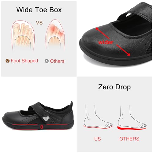 BARERUN Womens Walking Shoes Classic Mary Jane Flats Wide Toe Diabetic Shoes for Women Adjustable Breathable Lightweight Daily Barefoot Shoes3