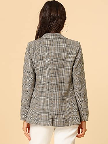 Allegra K Women's Boyfriend Notched Lapel One Button Houndstooth Blazer Jacket Large Light Coffee #TOP4