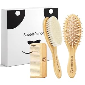 BubblePanda Baby Hair Brush and Comb Set – Ultra Soft Goat Hair Bristles, Natural Bamboo Baby Brush for Cradle Cap, Gentle Grooming Kit, Baby Registry Gift for Newborns & Toddlers