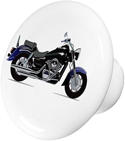 Set of 2 Blue Motorcycle Ceramic Cabinet Drawer Knobs