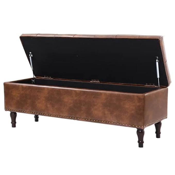 Image of LEGACY OF COMFORT Arlecia Upholstered Ottoman Bench with Storage for Living Room, Storage Chest for Sofa Couch Bedroom Entryway (Brown Leatherette)