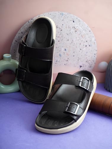 Image of HEALTH FIT Extra Soft Premium Classic Cushion Sliders /with Adjustable Buckle Strap & Light Weight Anti-SkidWaterproof Luxurious Slippers for Men's HF120