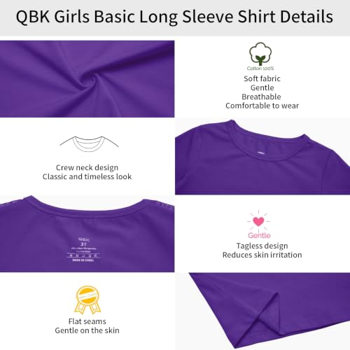 Image of QBK 2T 3T 4T 5T to 14 Years Girls Long Sleeve Shirts Kids Cotton T-Shirt