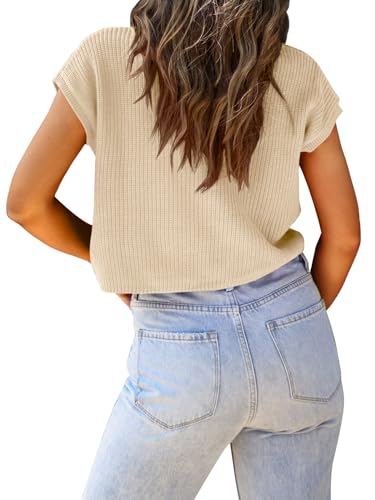 Image of LCXWFE Womens Summer Cropped Sweater Vest Trendy Cap Sleeve Crop Tops Crew Neck Loose Knit Tank Top