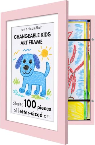 Image of Americanflat Kids Artwork Frame Changeable (Light Pink) - Magnetic Door Holds 100 Art Pieces - 8.5x11 Letter Size Display with Mat or 10x12.5 Without Mat - My Mini Masterpiece (Pack of 8)