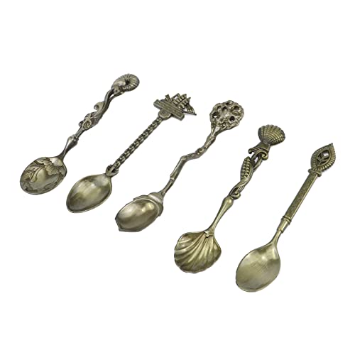 Tighall Vintage Royal Style Carved Coffee Spoon Dessert Spoons Antique Teaspoon Mini Tableware Ice Cream Decorative Spoons for Cafe Kitchen Dining Bar (5PCS, Bronze)