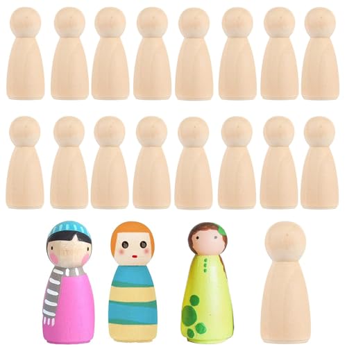 BCENG 20 Pcs HöLzerne Peg PuppenköRper 53 Mm NatüRliche Unbemalte Weibliche MäNnliche Basteln Holz Figurenkegel Diy Holzfiguren für Diy Kunsthandwerk Farbe Geschnitzt Weihnachten Geburtstag Dekoration