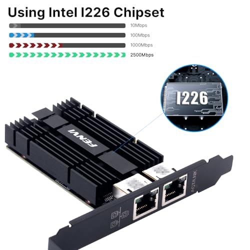 Image of FENVI Dual Port 2.5G Ethernet Card with Intel I226 Chip, PCIe Network Adapter 2500Mbps NIC for Gaming PC, Server, Desktop Computer - Compatible with Windows 10 /11, Mac OS, Linux
