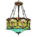 VirtueKing Tiffany Style Ceiling Pendant Light 18 Inch Wide Stained Glass Ceiling Light Fixture Stained Glass Chandelier Victorian Style 5-Lights Tiffany Chandelier