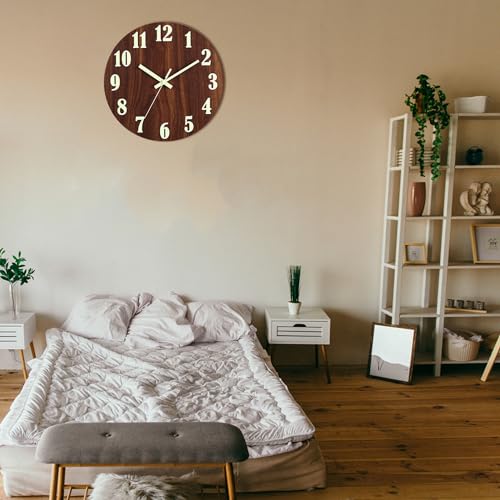 Image of HZDHCLH Luminous Wall Clock 12 Inch Silent Non Ticking Clock for Living Room Bedroom Kitchen Office(Wood Color)