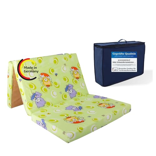 KiNDERWELT Reisebett Baby Reisematratze 120x60 cm grün Klappmatratze Faltmatratze Schaumstoff Matratze Kinder aus hochwertigem Kaltschaum Made in Germany