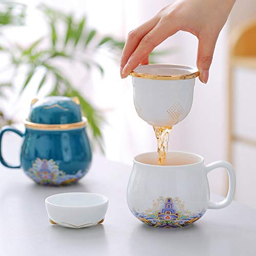 Tasse à thé Tasse à thé portable en céramique avec couvercle et filtre Récipient de trempage(B)