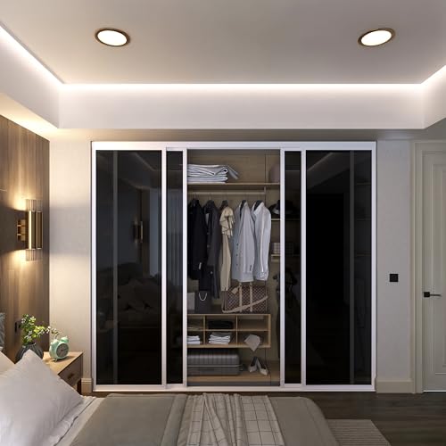 Door55 4 Panel Glass Sliding Closet Door with Aluminum Frame,Closet
