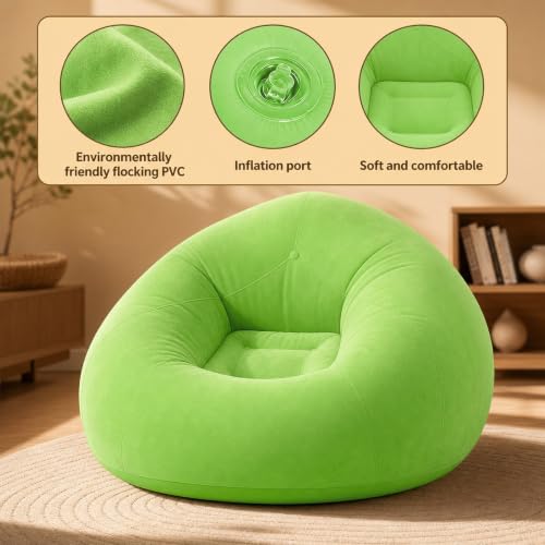 Puf hinchable verde sofá de playa y camping silla de aire con bomba para dormitorio 5