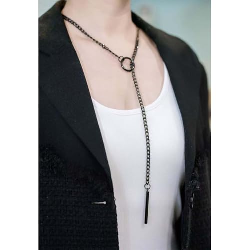 Gothic Necklace for Women Heart O-Ring Slip Chain Necklace Black Skull Bat Choker Necklaces Punk Rock Stainless Steel Cuban Long Chain Necklaces Adjustable Lariat Y-necklace Halloween Jewelry Gift for Women3