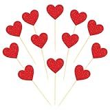 Hooqict 40Pcs Red Heart Cupcake Toppers Glitter Sweet Love Valentine's Day Cupcake Toppers Birthday Cake Topper Decorations for Happy Valentines Galentines Day Anniversary Party Cake Decorations