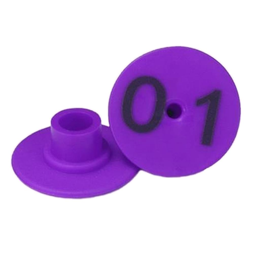 Targhette auricolari numerate. 100 pezzi di marchi auricolari, colori vivaci, numero di bestiame 01-100, accessori for la marcatura delle orecchie for suini, pecore, capre e animali 01-100(Purple)