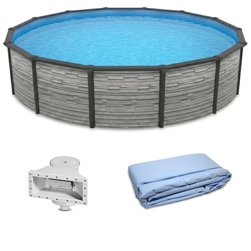 Blue Wave Montilla 15-ft Round 52-in Deep Hard Sided Steel Wall Above Ground Pool with 6-in Top Seats, 5-in Verticals, Skimmer & Vinyl Liner - 5,130 Gallon Capacity for Family Swimming & Recreation