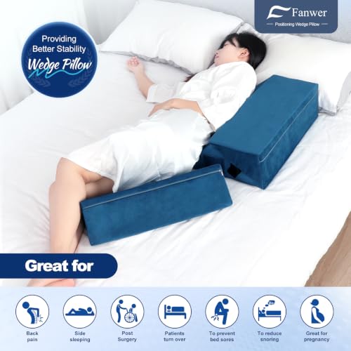 Image of Fanwer Positioning Wedge Pillow for Side Sleeping (3 in 1),19.69 inch,Lake Blue | 40 Degree Triangle Bed Wedges & Body Positioners for Back Pain,Preventing Bedsores,After Surgery,Knees Elevated,Pregnancy