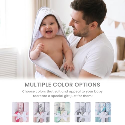 Image of Softan Baby Hooded Towels and Washcloths Set 6 Pack, 28x28 Ultra Soft & Absorbent Baby Bath Towels for Newborn Infant Toddler, Unisex Boys Girls (Pink Heart & Grey Koala)