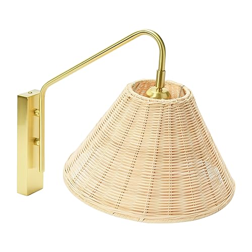 Image of Creative Co-Op Rattan and Metal Wall Sconce, Brushed Brass