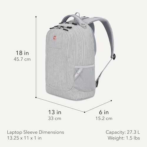 Image of SWISSGEAR Cecil 18-Inch Laptop Backpack Fits 16-Inch Laptop, Travel Daypack with Organizer Pockets, Water Bottle Holders & Padded Straps - Light Grey