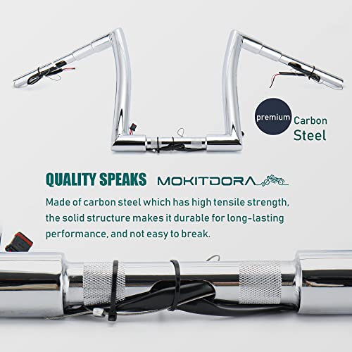 Mokitdora Road King Pre-Wired Handlebar 14” Rise 1-1/2” Fat 1" Clamp Ape Hanger Monkey Bar For Harley 2015-Later Road King Classic Flhr Flhrci, Chrome #TOP3